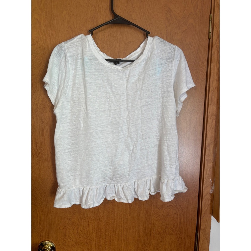 J.Crew Womens XL White Slub Ruffle Hem Overlap Back Short Sleeve Crop